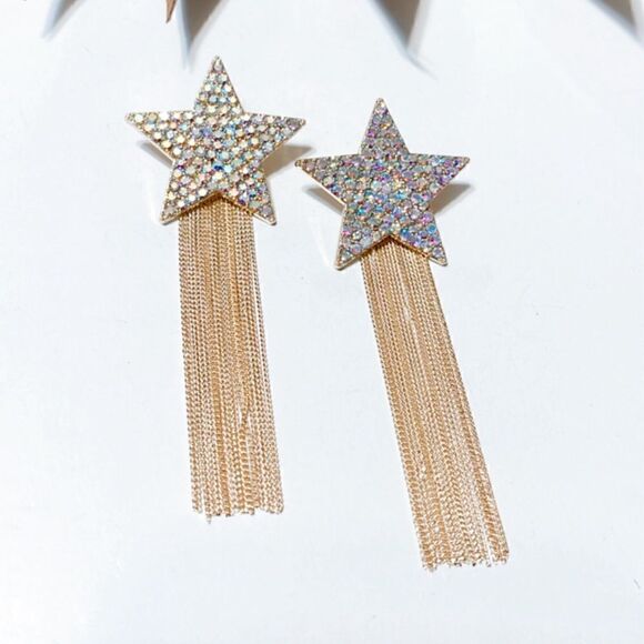 Gold star tassel drop earrings #273 - Picture 5 of 5